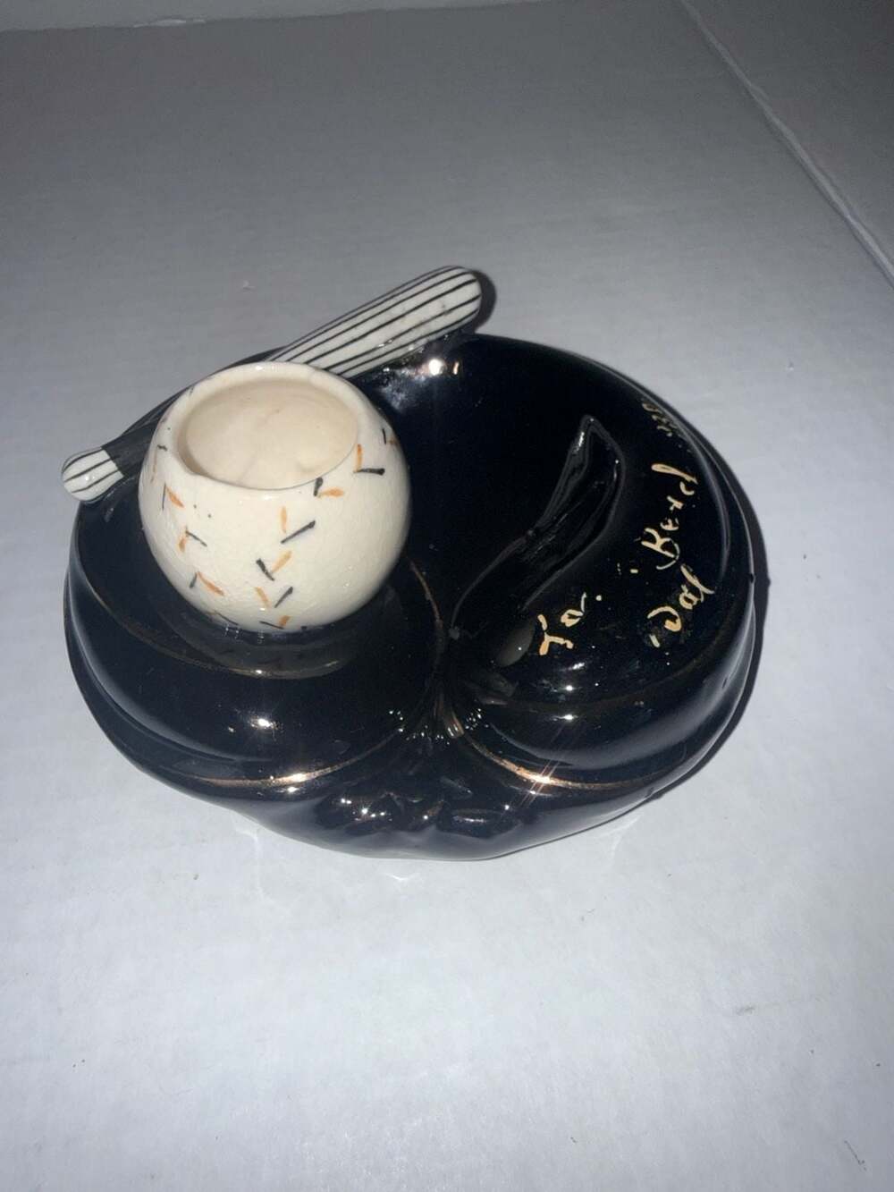Vintage Ashtray with Match Holder - Baseball Bat, Ball & Glove. Signed 1938